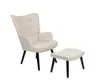 Sessel mit Hocker - Stoff, Beige