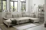 Wohnlandschaft - Ecke links, 2-Sitzer, Longchair rechts inkl. Schlaffunktion mit Bettkasten, Stoff, Hellgrau
