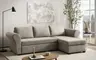 Ecksofa - 2-Sitzer mit Longchair rechts inkl. Schlaffunktion mit Bettkasten, Stoff, Trüffel