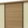 Schwebetürenschrank Lenoso -  B. ca. 260 cm, Eiche massiv, Glas, Champagner