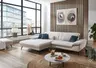  Ecksofa - Longchair links mit 1,5-Sitzer, Kopfteil verstellbar, Stoff, Ecru