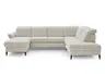 Wohnlandschaft - Longchair links mit 2,5-Sitzer und Ecke rechts, Kopfteil vertellbar, Stoff, Ecru