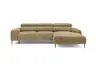 Ecksofa - 2-Sitzer mit Longchair rechts, Sitzvorzug motorisch, Kopfteil verstellbar, Stoff, Senfgelb