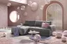 Ecksofa - Longchair links mit 2-Sitzer, Stoff, Steingrau