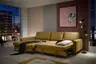 Ecksofa - Longchair links mit 3-Sitzer, Schlaffunktion, Stoff, Senfgelb