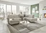 Wohnlandschaft - Longchair links mit 2,5-Sitzer und Ecke rechts, Kopfteil vertellbar, Stoff, Ecru
