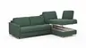 Ecksofa Nuoro - 2-Sitzer mit Longchair rechts inkl. Schlaffunktion und Bettkasten, Stoff, Dunkelgrün