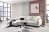 Ecksofa - Longchair links mit 3-Sitzer, Stoff, Creme