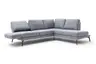 Ecksofa - 2-Sitzer mit Ecke rechts, Rückenlehne/Armlehne verstellbar (manuell), Drehsitz (manuell), Flachgewebe, Graublau