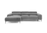 Ecksofa - Longchair links mit 2-Sitzer, Sitzvorzug motorisch, Kopfteil verstellbar, Stoff, Grau