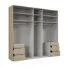 Drehtürenschrank- B ca. 250 cm, Eiche Dekor, Weiß, Spiegel