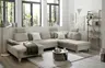 Wohnlandschaft - Ecke links, 2-Sitzer, Longchair rechts inkl. Schlaffunktion mit Bettkasten, Stoff, Hellgrau