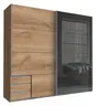 Schwebetürenschrank- Eiche Dekor, Graphit, Glas, Grau