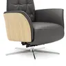 Drehsessel Aberdeen - Größe M, inkl. Relaxfunktion (motorisch) und Aufstehhilfe, Holzblende furniert, Eiche, Leder, Anthrazit