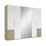 Drehtürenschrank- B ca. 300 cm, Eiche Dekor, Weiß, Spiegel