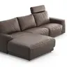 Ecksofa Balok - Longchair groß links mit 2,5-Sitzer, inkl. Relaxfunktion (motorisch) und Kopfstütze, Leder, Dunkelbraun
