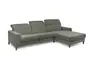 Ecksofa - CALM FLEX 2.0, 3-Sitzer mit Longchari rechts, Kopfteil verstellbar, Stoff, Olive