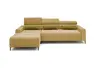 Ecksofa - Longchair links mit 2-Sizer, Sitztiefe verstellbar motorisch/Kopfteil verstellbar, Stoff, Senfgelb