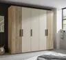 Drehtürenschrank - B. ca. 250,4 cm, Außentüren Holzdekor, Mitteltüren Beige