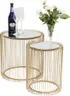 Beistelltisch- 2-er Set, Messing, Pulverbeschichtet, Goldfarben, Glas