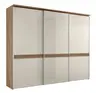 Schwebetürenschrank - B. ca. 280 cm, Elfenbeinglas, Eiche Dekor