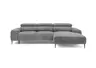Ecksofa - 2-Sitzer mit Longchair rechts, Sitzvorzug motorisch, Kopfteil verstellbar, Stoff, Grau