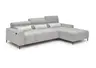 Ecksofa - 2-Sitzer mit Longchair rechts, Sitztiefe verstellbar motorisch/Kopfteil verstellbar, Stoff, Silbergrau