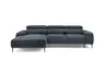 Ecksofa - Longchair links mit 2-Sitzer, Sitzvorzug motorisch, Kopfteil verstellbar, Stoff, Blau