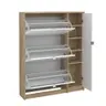 Schuhschrank - B ca. 99 cm, Eiche Struktur Nachbildung, Weiß Hochglanz