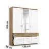 Drehtürenschrank ROYAN- B ca. 136 cm, Eiche Dekor, Weiß