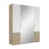 Drehtürenschrank- B ca. 200 cm, Eiche Dekor, Weiß, Spiegel