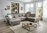 Wohnlandschaft - Longchair links mit 2,5-Sitzer und Ecke rechts, Kopfteil verstellbar, Stoff, Platin