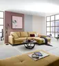 Ecksofa - 3-Sitzer mit Longchair rechts, Schlaffunktion, Stoff, Senfgelb