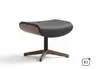 Hocker Avina - Leder, schwarz, Holzschale, Nussbaum