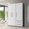 Drehtürenschrank FATHIE- B ca. 144 cm, Betonoptik, Weiß