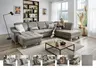 Wohnlandschaft - Longchair links mit 2,5-Sitzer und Ecke rechts, Kopfteil verstellbar, Stoff, Platin
