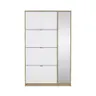 Schuhschrank - B ca. 99 cm, Eiche Struktur Nachbildung, Weiß Hochglanz