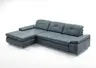 Ecksofa - Longchair links mit 3-Sitzer inkl. Sitztiefenverstellung, Leder, Graublau