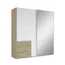 Schwebetürenschrank- B ca. 200 cm, Eiche Dekor, Weiß, Spiegel