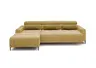 Ecksofa - Longchair links mit 2-Sizer, Sitztiefe verstellbar motorisch/Kopfteil verstellbar, Stoff, Senfgelb