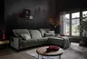 Ecksofa - CALM FLEX 2.0, 3-Sitzer mit Longchari rechts, Kopfteil verstellbar, Stoff, Olive