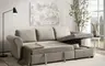 Ecksofa - 2-Sitzer mit Longchair rechts inkl. Schlaffunktion mit Bettkasten, Stoff, Trüffel